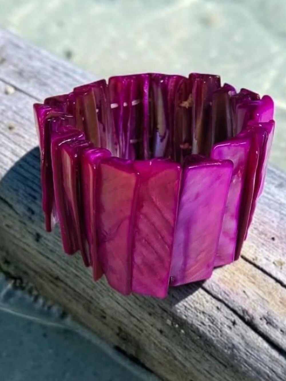 Dyed Pink Mother-of-Pearl Shell Stretch Cuff Bracelet